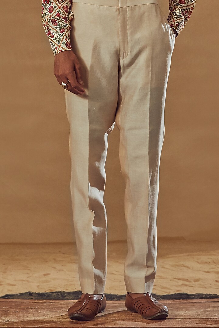 Beige Chanderi Silk Pant Set by Drishti & Zahabia Mens at Pernia's Pop Up Shop