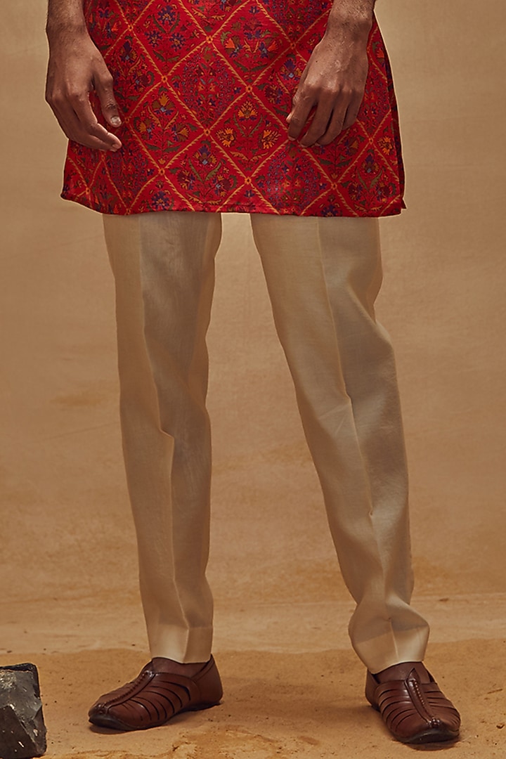 Red Silk Printed Kurta Set by Drishti & Zahabia Mens at Pernia's Pop Up Shop
