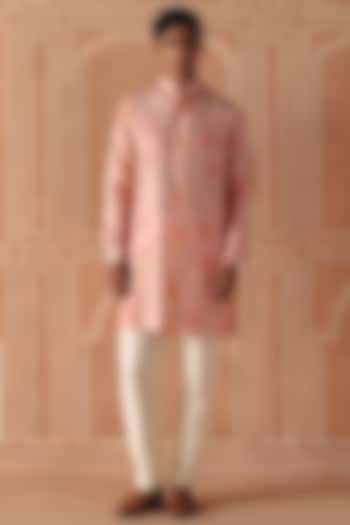 Blush Pink Dupion Silk Printed Kurta Set by Drishti & Zahabia Men at Pernia's Pop Up Shop