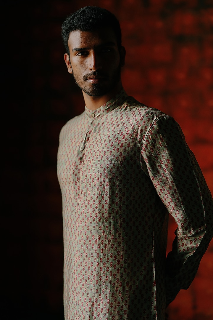 Mint Dupion Silk Digital Printed Kurta Set by Drishti & Zahabia Mens at Pernia's Pop Up Shop