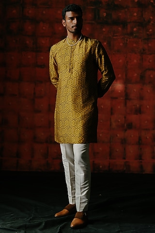 Amber Dupion Silk Digital Printed Kurta Set by Drishti & Zahabia Mens