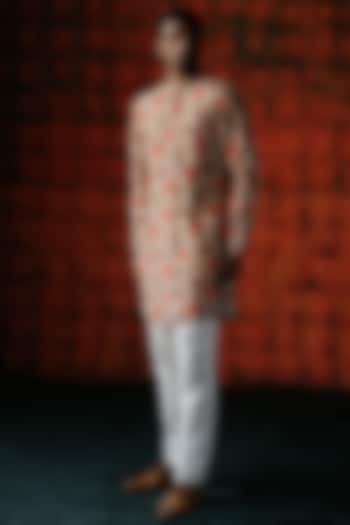 Ivory Dupion Silk Digital Printed Kurta Set by Drishti & Zahabia Men at Pernia's Pop Up Shop