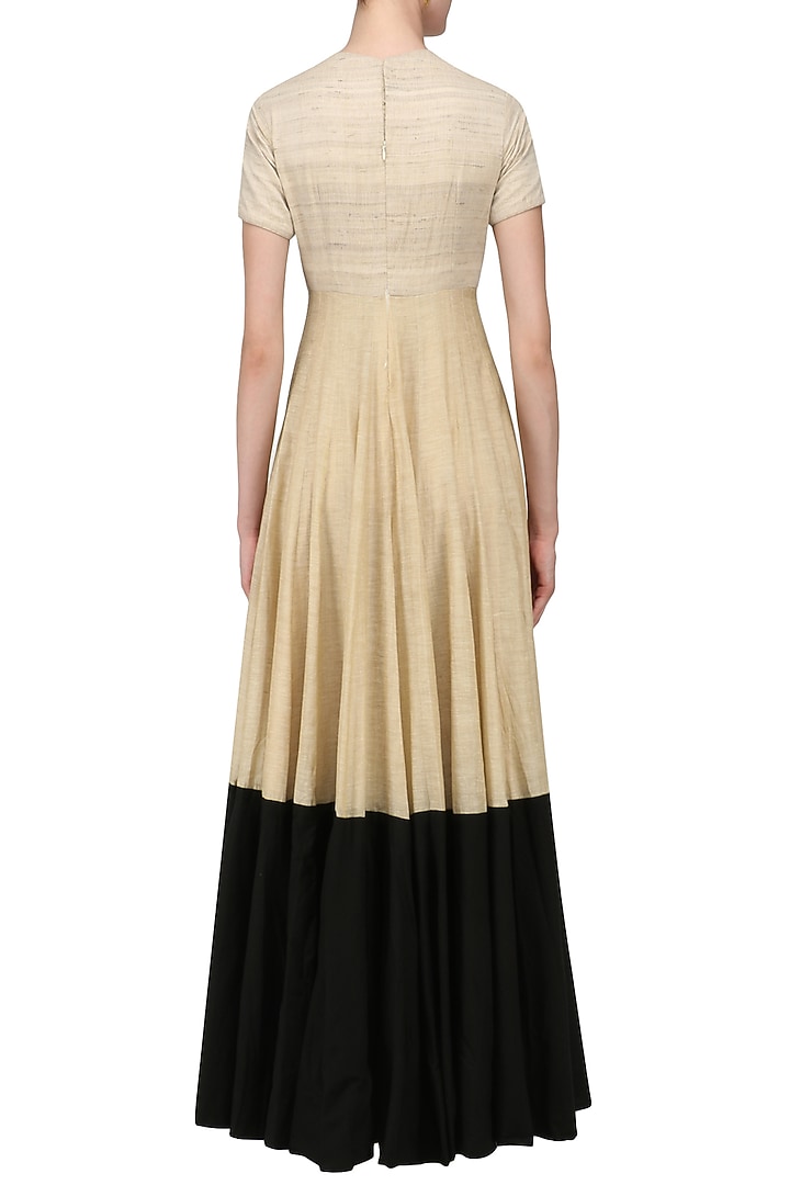 Beige and black floor length anarkali set available only at Pernia's Pop Up Shop.