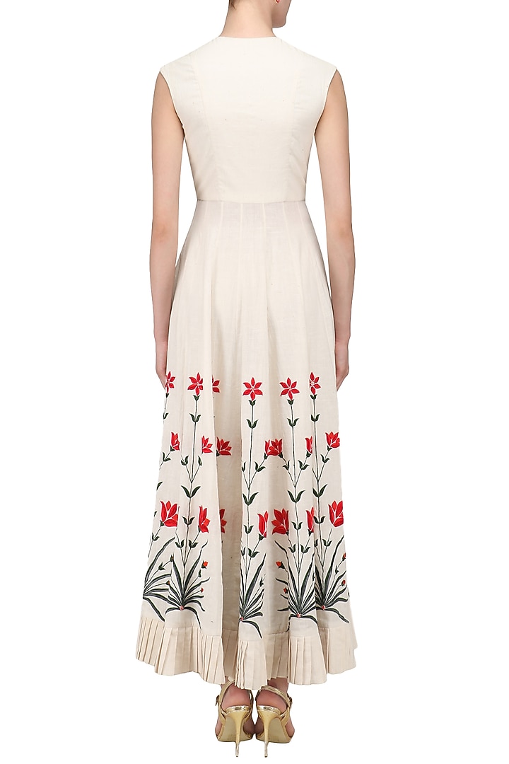 Ivory floral embroidered floor length front open kalidaar set available only at Pernia's Pop Up Shop.