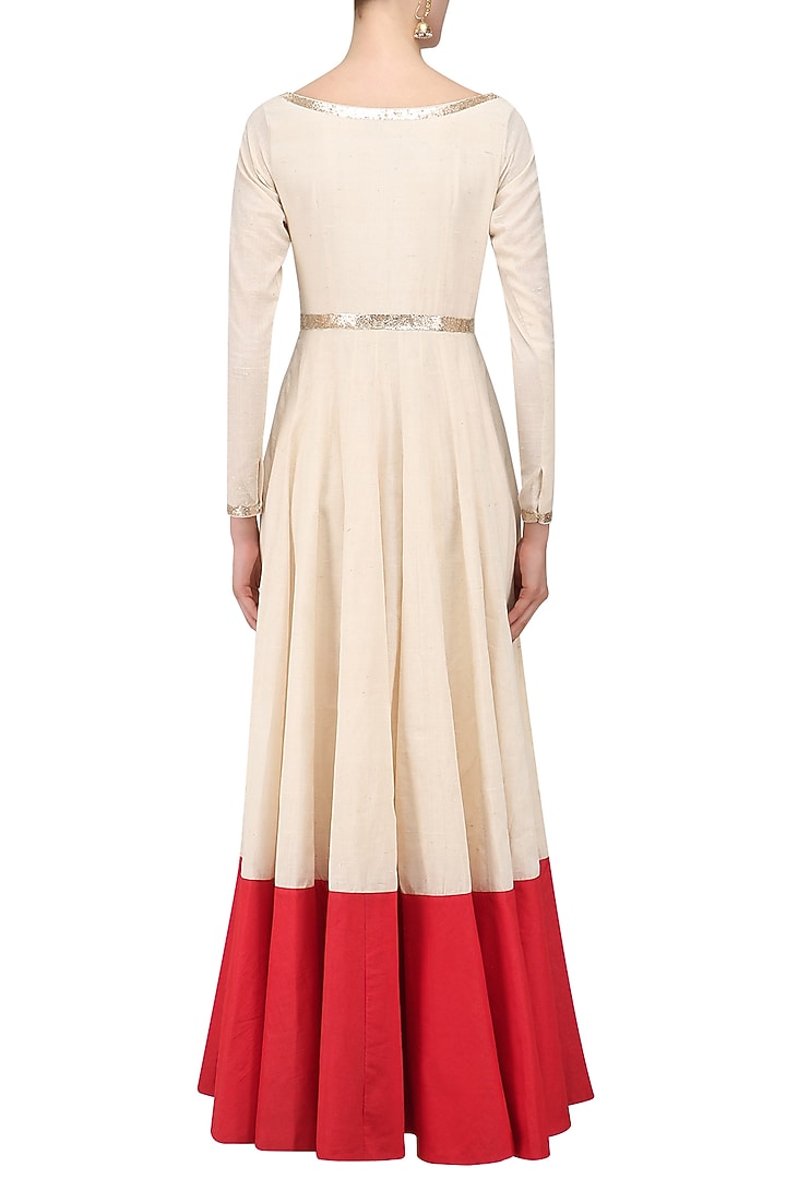 Ivory floral embroidered anarkali set available only at Pernia's Pop Up Shop.
