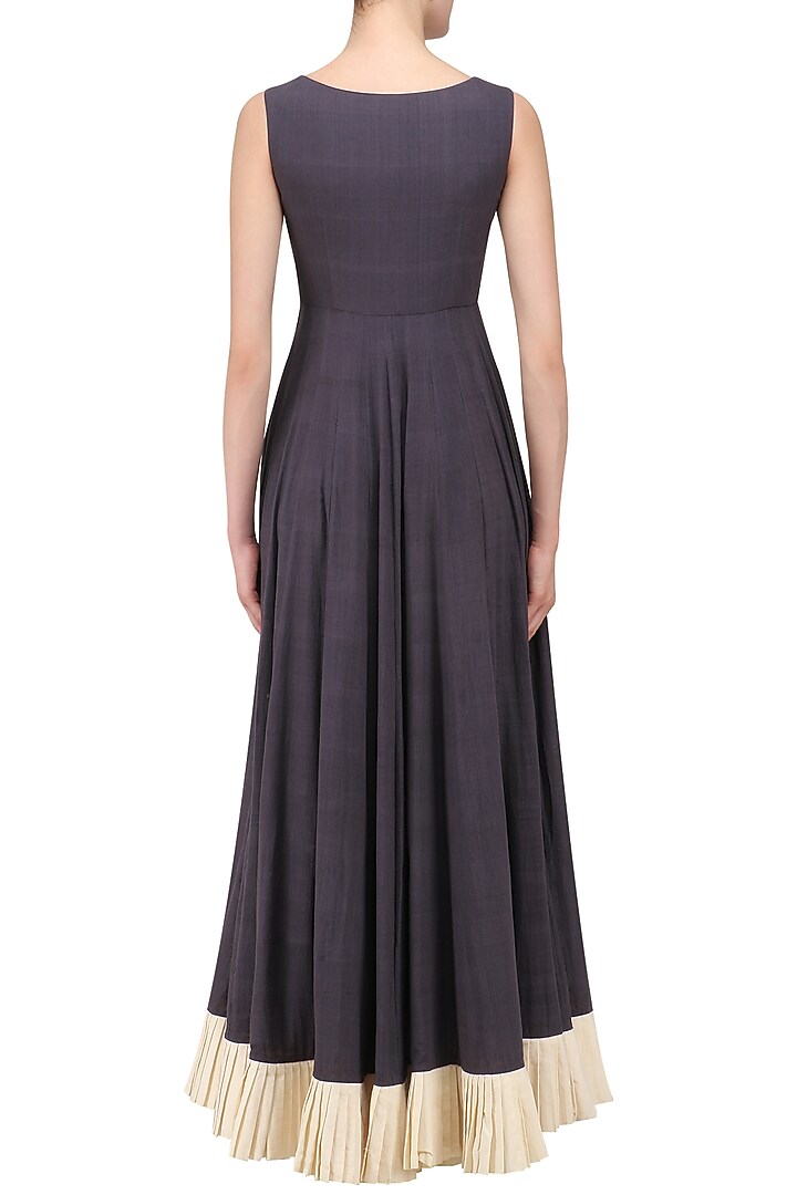 Dark grey and ivory embroidered anarkali set available only at Pernia's Pop Up Shop.