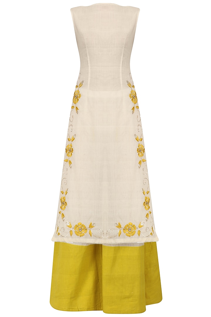 Ivory and Tuscan Yellow Embroidered Kurta Set by Blue Lotus