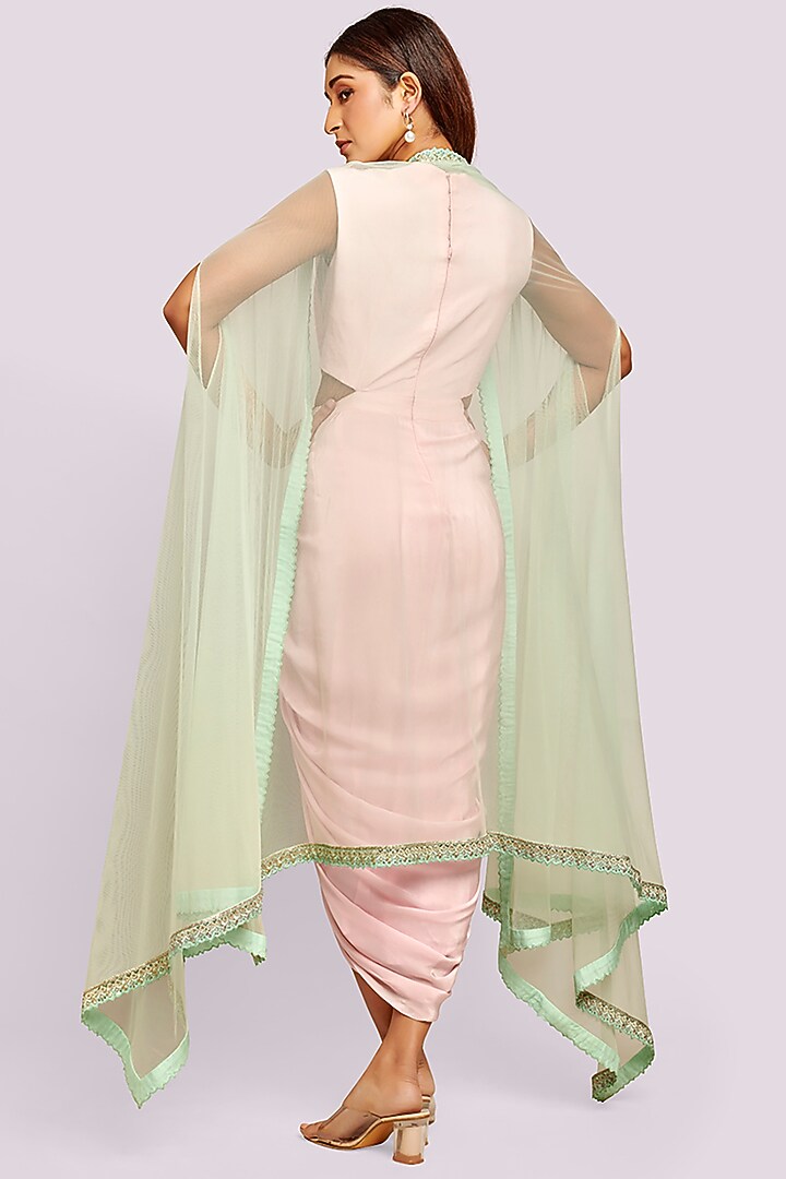 Light Pink Crepe Vacation Dress With Cape  by Blue Lotus at Pernia's Pop Up Shop