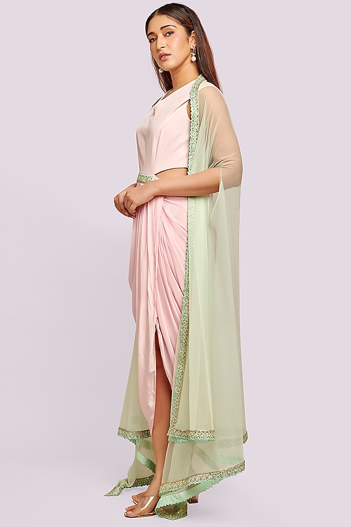 Light Pink Crepe Vacation Dress With Cape  by Blue Lotus at Pernia's Pop Up Shop
