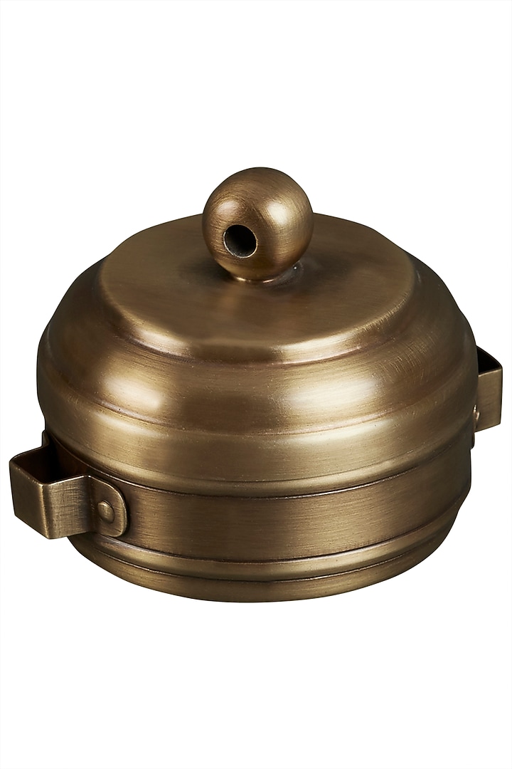 Gold Brassware Cylinder Tiffin & Spoon by Ritu Kumar Home at Pernia's Pop Up Shop