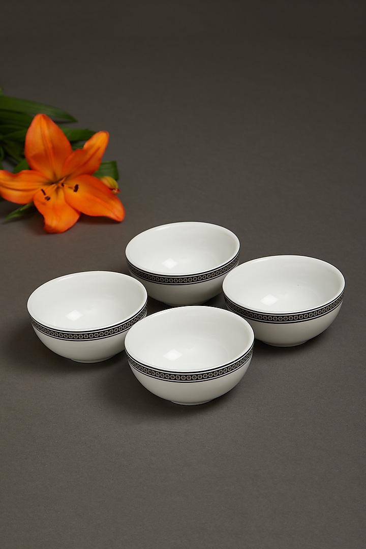 Black & White Awadh Porcelain Round Veg Bowl (Set of 4) by Ritu Kumar Home