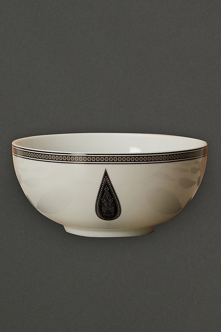 Black & White Awadh Porcelain Round Serving Bowl (L) by Ritu Kumar Home