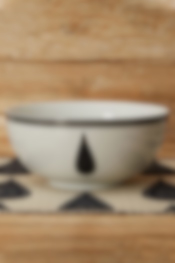 Black & White Awadh Porcelain Round Serving Bowl (S) by Ritu Kumar Home