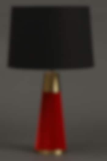 Red Table Lamp With Velvet Shade by Ritu Kumar Home