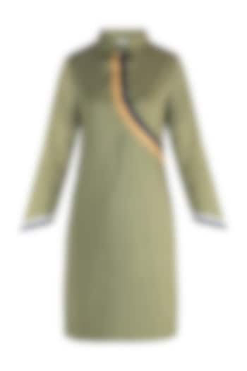 Military green straight fit shirt dress by DOOR OF MAAI
