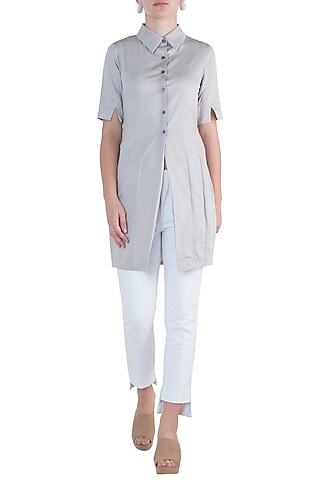 Light grey straight fit tunic dress by DOOR OF MAAI