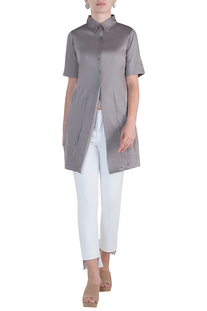 Ash grey straight fit tunic dress available only at Pernia's Pop Up Shop.