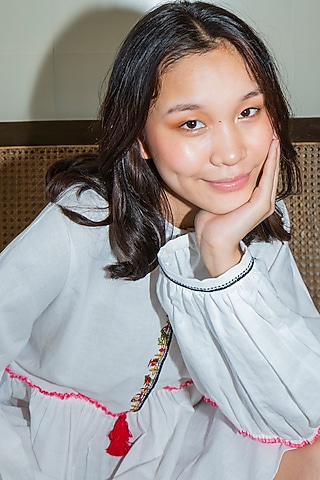 White Embroidered & Pintucked Dress by Nika