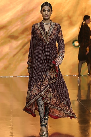 Black & Burgundy Rayon Crepe Dress by Ritu Kumar