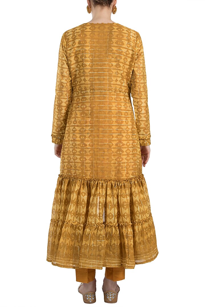 Mustard Embroidered Printed Slip Top With Pants & Jacket by Drishti & Zahabia at Pernia's Pop Up Shop