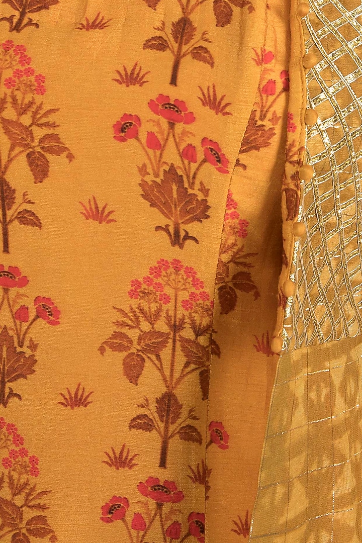 Mustard Embroidered Printed Slip Top With Pants & Jacket by Drishti & Zahabia at Pernia's Pop Up Shop