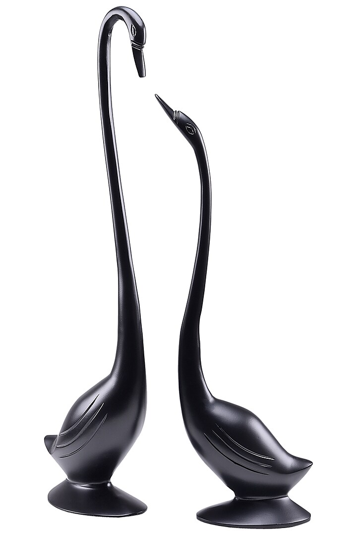 Black Aluminum Swan Showpiece (Set of 2) by Sammsara