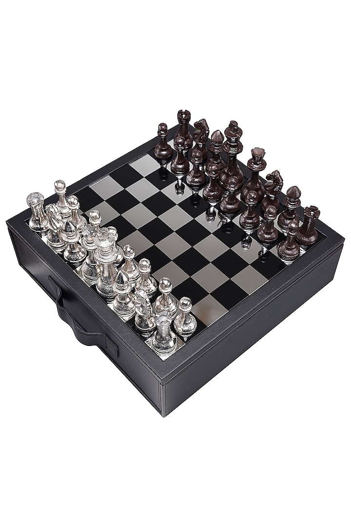 Black Leather & Aluminum Chess Set 
Showpiece by Sammsara