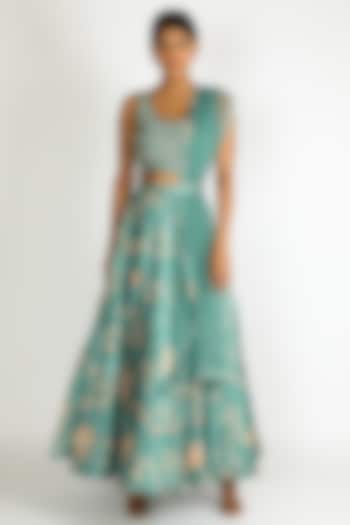 Jade Green Embroidered Lehenga Set by Dhara Shah Studio at Pernia's Pop Up Shop