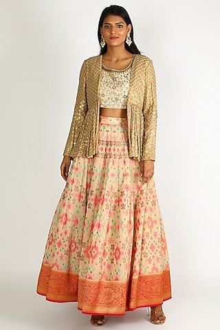 Ivory Embroidered Lehenga Set by Dhara Shah Studio