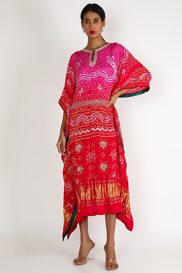 Pink Ombre Embroidered Kaftan by Dhara Shah Studio