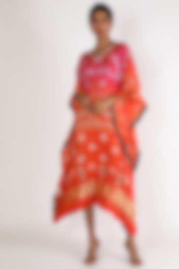 Orange Ombre Embroidered Kaftan by Dhara Shah Studio