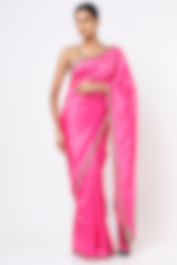 Fuchsia Embroidered Handcrafted Saree Set by Dhara Shah Studio