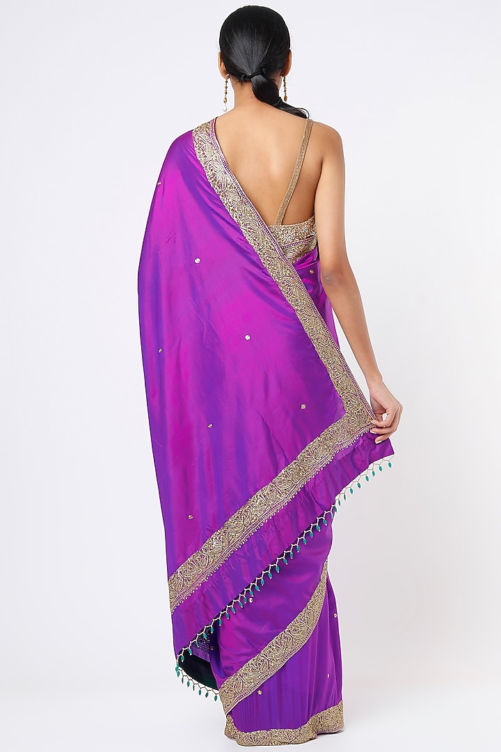 Purple Embroidered Handcrafted Reception Saree Set by Dhara Shah Studio at Pernia's Pop Up Shop