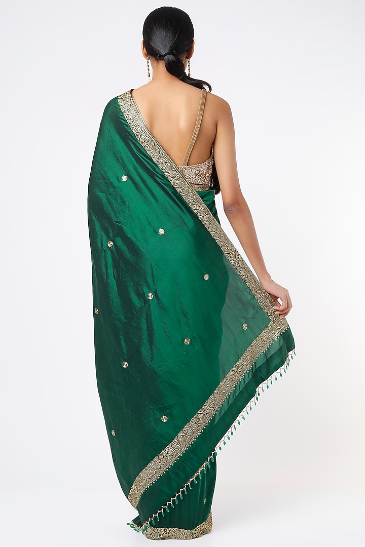 Emerald Green Embroidered Handcrafted Reception Saree Set by Dhara Shah Studio at Pernia's Pop Up Shop