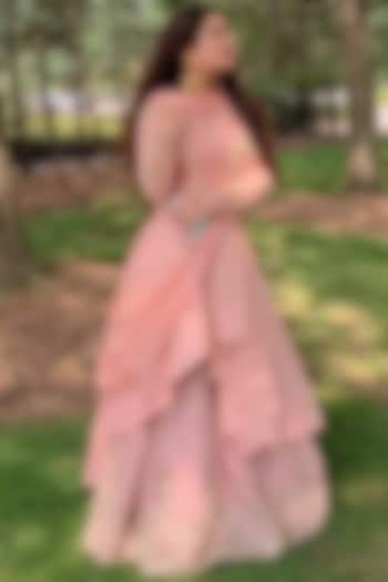 Pastel Peach Embroidered Wedding Lehenga Set by Dhara Shah Studio at Pernia's Pop Up Shop