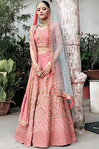 Copper Peach Embellished Lehenga Set by Dhara Shah Studio