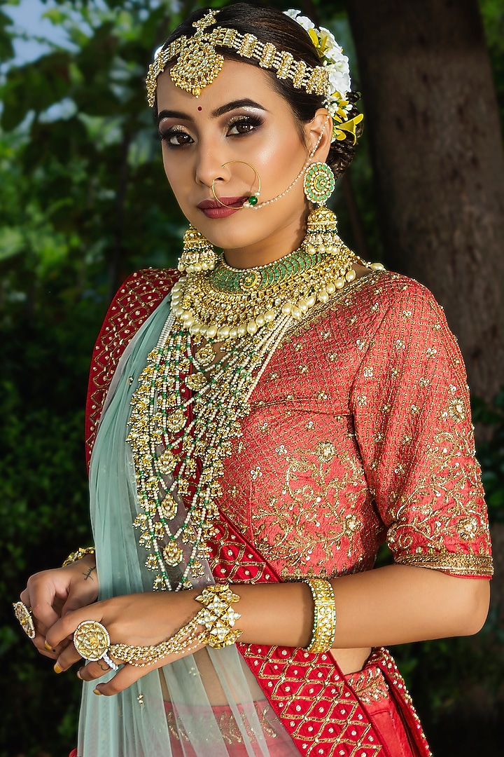 Rust Red Embellished Bridal Lehenga Set by Dhara Shah Studio at Pernia's Pop Up Shop