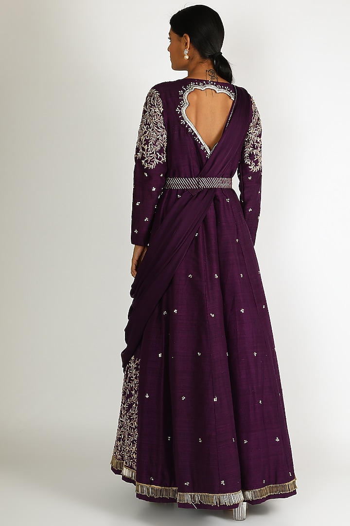 Purple Embroidered Gown For Girls by Dhara Shah Studio - KIDS at Pernia's Pop Up Shop