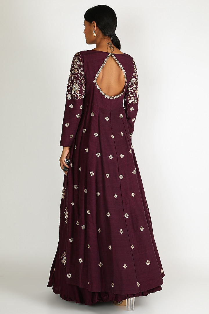 Maroon Embroidered Gown For Girls by Dhara Shah Studio - KIDS at Pernia's Pop Up Shop