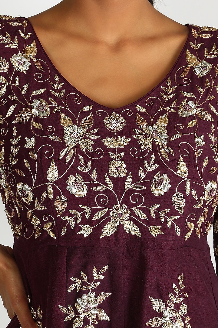 Maroon Embroidered Gown For Girls by Dhara Shah Studio - KIDS at Pernia's Pop Up Shop