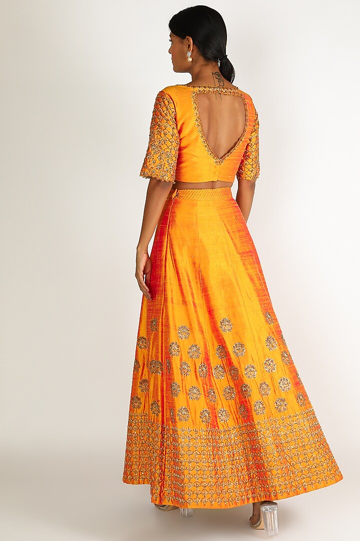 Orange Embroidered Lehenga Set For Girls by Dhara Shah Studio - KIDS at Pernia's Pop Up Shop