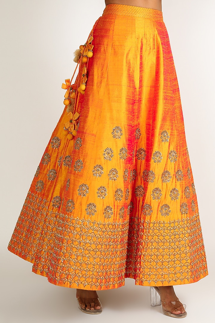 Orange Embroidered Lehenga Set For Girls by Dhara Shah Studio - KIDS at Pernia's Pop Up Shop