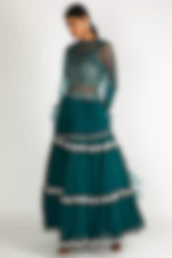 Turquoise Embroidered Lehenga Set For Girls by Dhara Shah Studio - KIDS