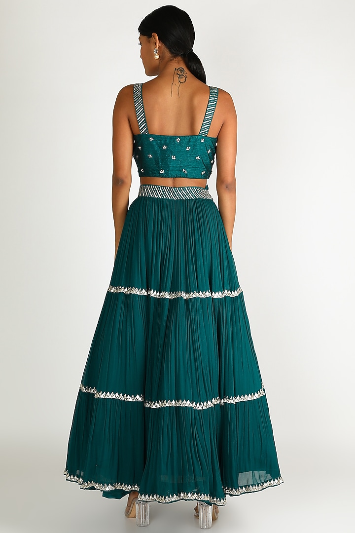 Turquoise Embroidered Lehenga Set For Girls by Dhara Shah Studio - KIDS at Pernia's Pop Up Shop