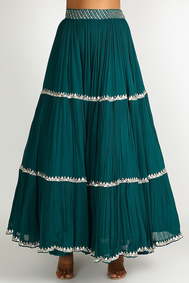 Turquoise Embroidered Lehenga Set For Girls by Dhara Shah Studio - KIDS at Pernia's Pop Up Shop
