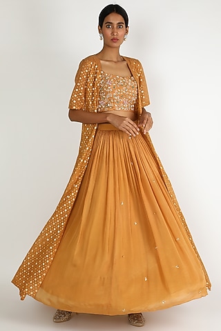 Mustard Embroidered Lehenga Set For Girls by Dhara Shah Studio - KIDS