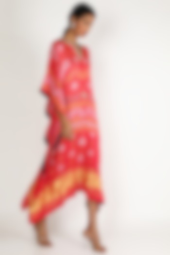 Red Ombre Embroidered Kaftan For Girls by Dhara Shah Studio - KIDS