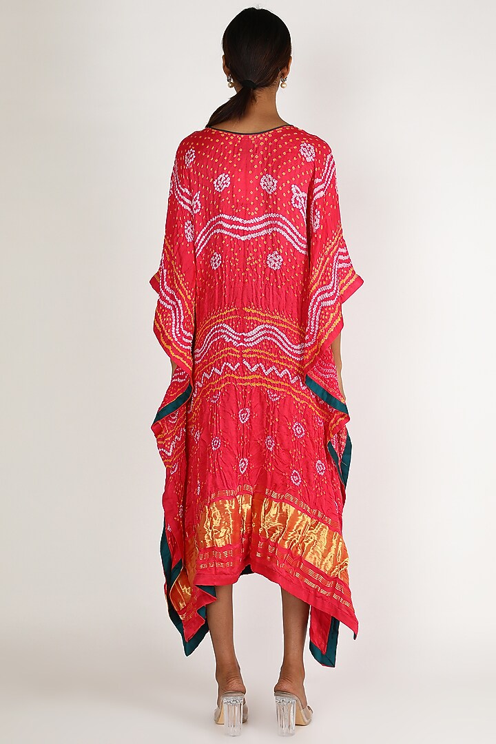 Red Ombre Embroidered Kaftan For Girls by Dhara Shah Studio - KIDS at Pernia's Pop Up Shop