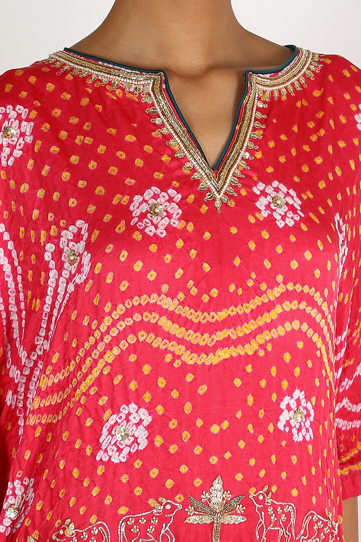 Red Ombre Embroidered Kaftan For Girls by Dhara Shah Studio - KIDS at Pernia's Pop Up Shop