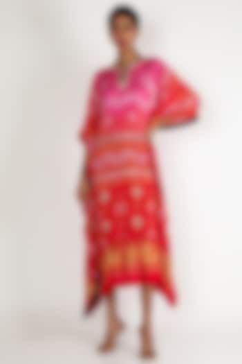 Pink Ombre Embroidered Kaftan For Girls by Dhara Shah Studio - KIDS